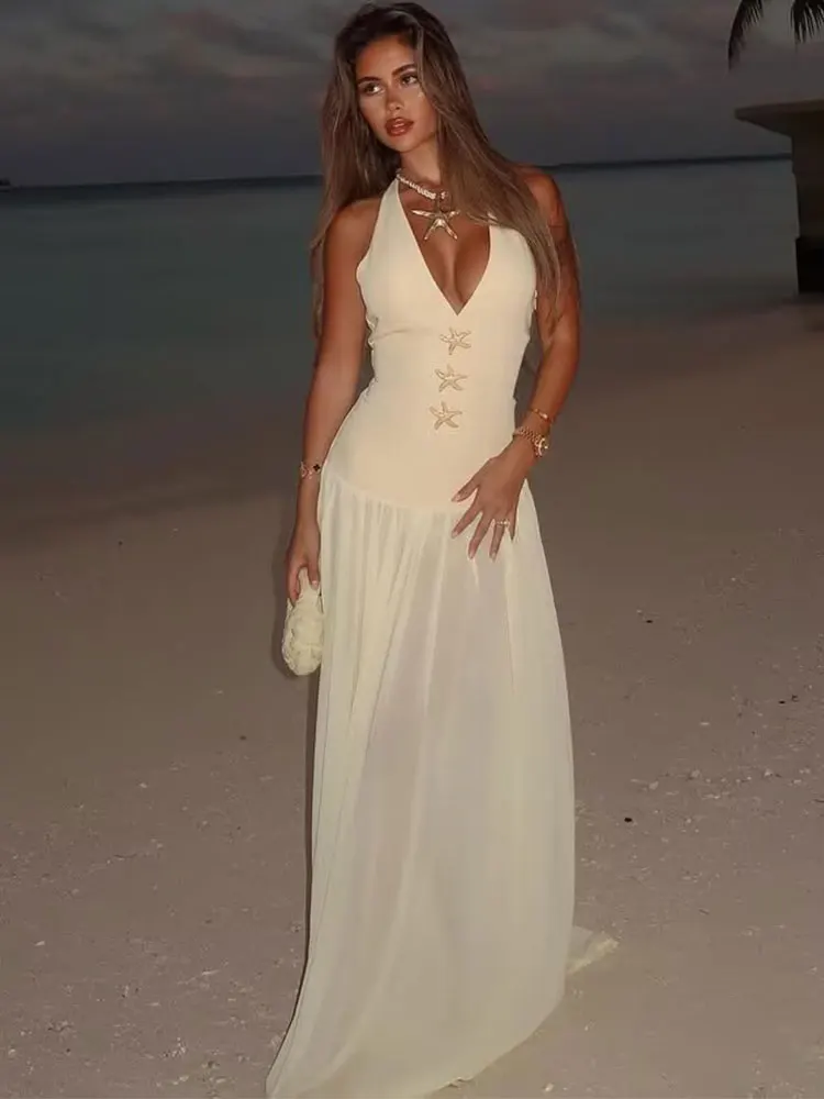 TRAFZA 2025 Summer Halter Neck Dress For Women Fashion Solid Slim Lace Up Long Dresses Woman Elegant Female Dress Vestidos
TRAFZA 2025 Summer Halter Neck Dress For Women Fashion Solid Slim Lace Up Long Dresses Woman Elegant Female Dress Vestidos