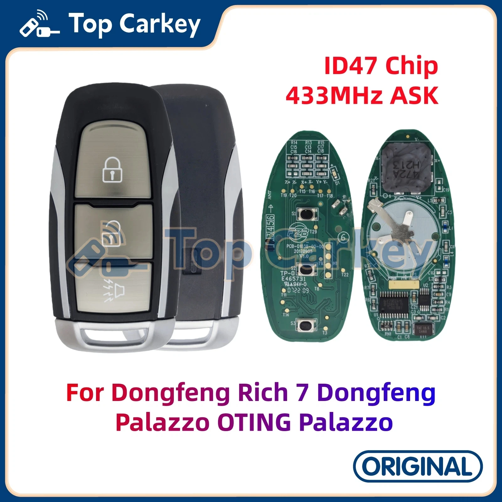 TopCarkey Original Smart Remote Key ID47 HITAG3 Chip 433MHz for Dongfeng Rich 7 Dongfeng Palazzo OTING Palazzo
TopCarkey Original Smart Remote Key ID47 HITAG3 Chip 433MHz for Dongfeng Rich 7 Dongfeng Palazzo OTING Palazzo