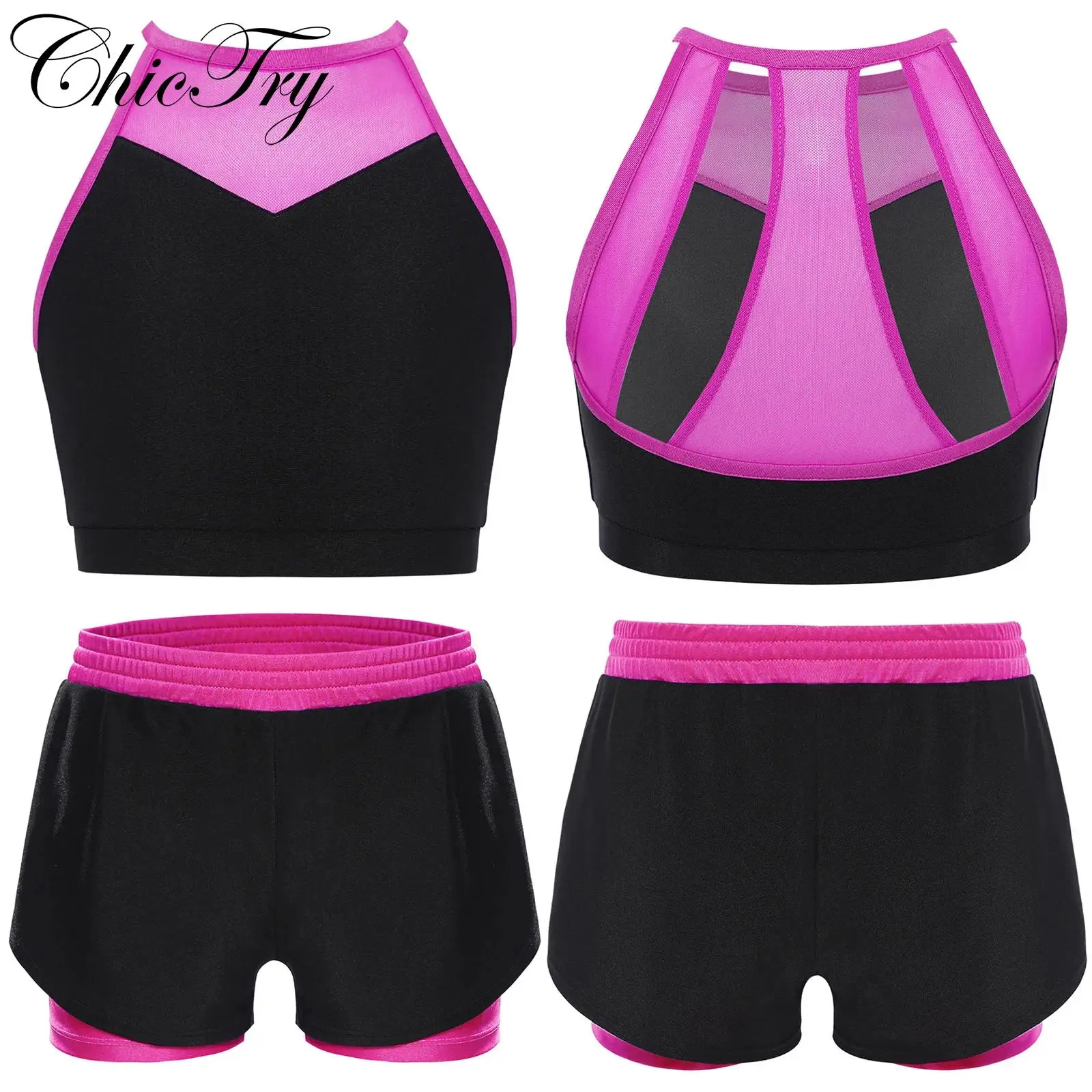 Kids Girls Ballet Dance Set Sports Gymnastics Outfits Sheer Mesh Cutout Back Crop Top with Shorts for Workout Exercise Running 
Kids Girls Ballet Dance Set Sports Gymnastics Outfits Sheer Mesh Cutout Back Crop Top with Shorts for Workout Exercise Running