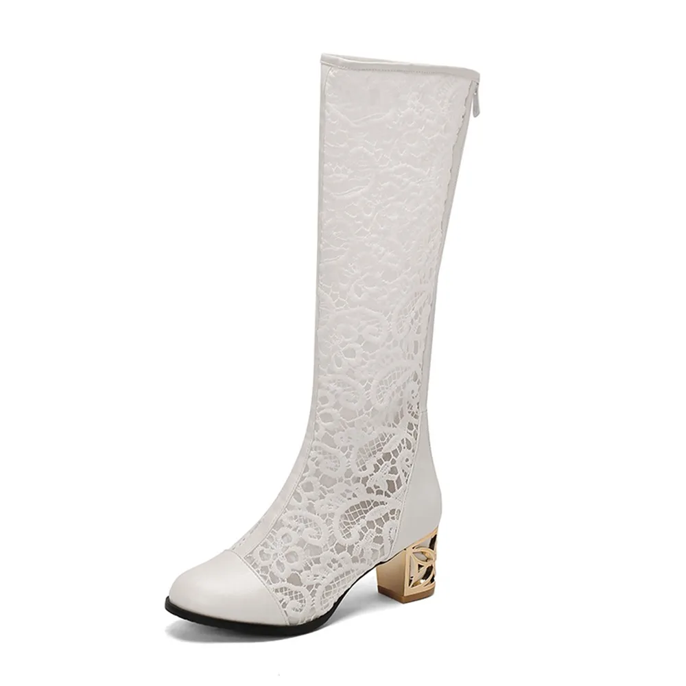 Women Lace Mesh Knee High Boots Back Zipper Block Heel Hollow Out Breathable Boots Black White Plus Size 34-47 1257
Women Lace Mesh Knee High Boots Back Zipper Block Heel Hollow Out Breathable Boots Black White Plus Size 34-47 1257