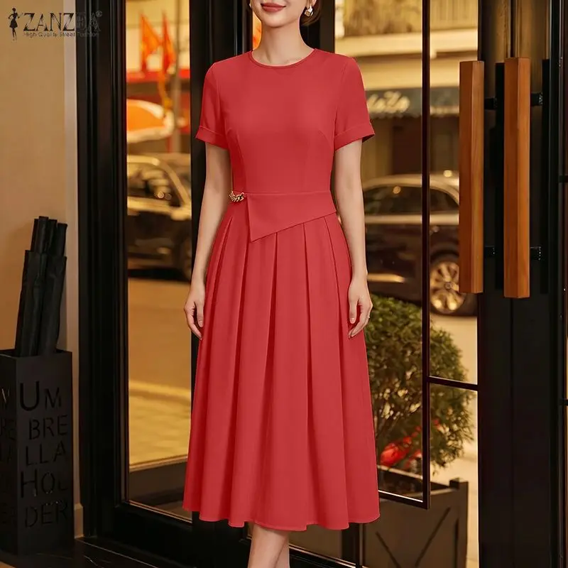 ZANZEA Elegant A Line Pleated Dresses 2026 Women Summer Dress O Neck Short Sleeve Sundress Stylish Solid Color OL Work Midi Robe
ZANZEA Elegant A Line Pleated Dresses 2026 Women Summer Dress O Neck Short Sleeve Sundress Stylish Solid Color OL Work Midi Robe