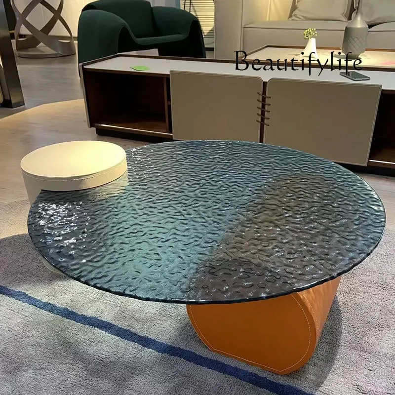 yj9 Light luxury Italian saddle leather water ripple coffee table hot melt tempered glass designer high-end
yj9 Light luxury Italian saddle leather water ripple coffee table hot melt tempered glass designer high-end