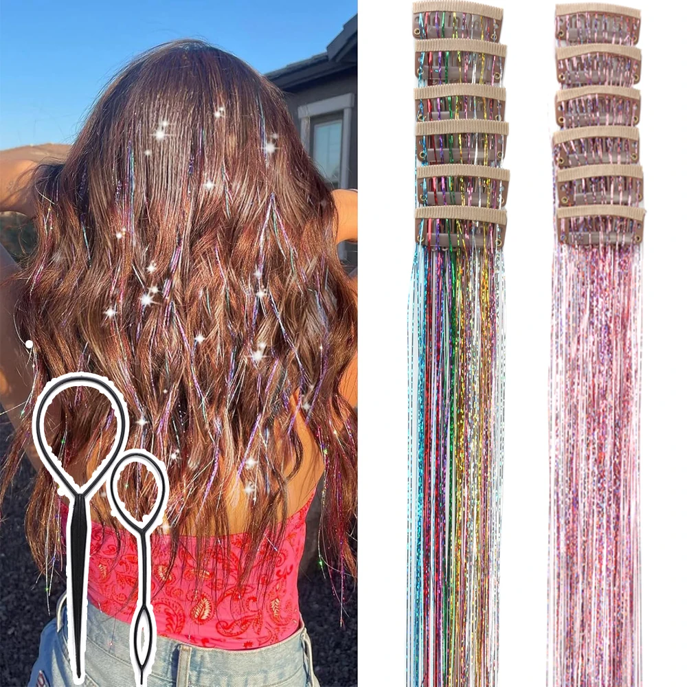 Clip in Hair Tinsel 12 Pcs Hair Tinsel Kit for Girls 20 inch Tinsel Hair Extensions Synthetic Glitter Hair Accessories for Women
Clip in Hair Tinsel 12 Pcs Hair Tinsel Kit for Girls 20 inch Tinsel Hair Extensions Synthetic Glitter Hair Accessories for Women