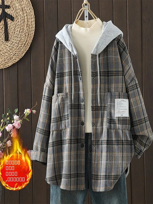Retro Thiened Long Sve Hooded Plaid irt Coat Women's Casual Winter Outerwear Vintage Sle Loose Fit Regular Length
Retro Thiened Long Sve Hooded Plaid irt Coat Women's Casual Winter Outerwear Vintage Sle Loose Fit Regular Length