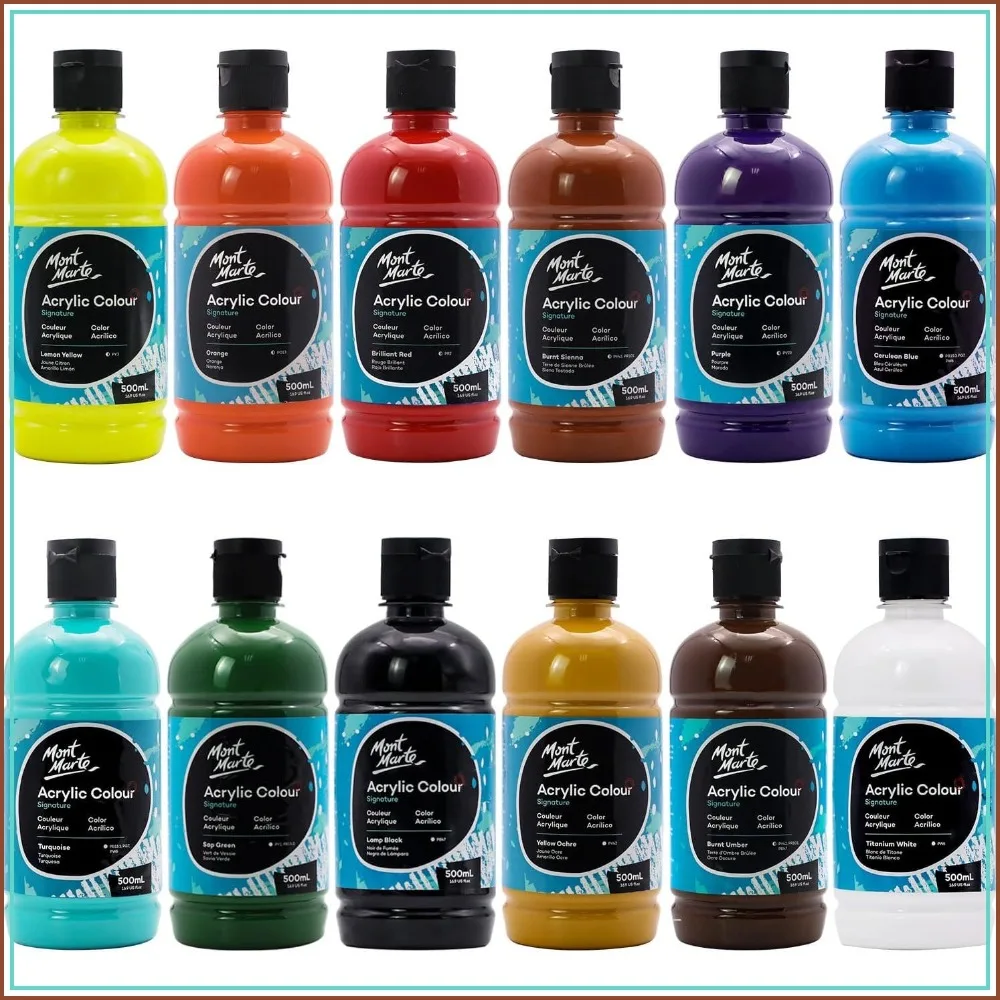 12 Color Acrylic Paint Set, 500ml Each, Semi-Matte Finish for Canvas, Wood, Fabric, Leather, Paper, MDF and Crafts
12 Color Acrylic Paint Set, 500ml Each, Semi-Matte Finish for Canvas, Wood, Fabric, Leather, Paper, MDF and Crafts
