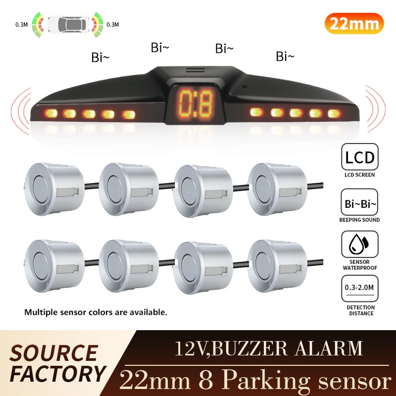 Flush Mount 8 Sensor Parking System 4 Front 4 Rear 22mm Waterproof Reverse Backup Radar with LCD Display 12V for Universal Vehic
Flush Mount 8 Sensor Parking System 4 Front 4 Rear 22mm Waterproof Reverse Backup Radar with LCD Display 12V for Universal Vehic