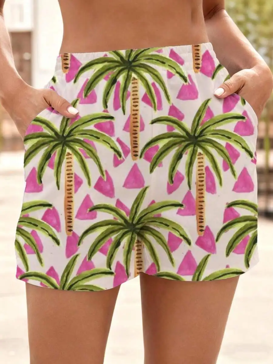 Womens Palm Tree Print Shorts White Pink Tropical Pattern Summer Beach Wear
Womens Palm Tree Print Shorts White Pink Tropical Pattern Summer Beach Wear