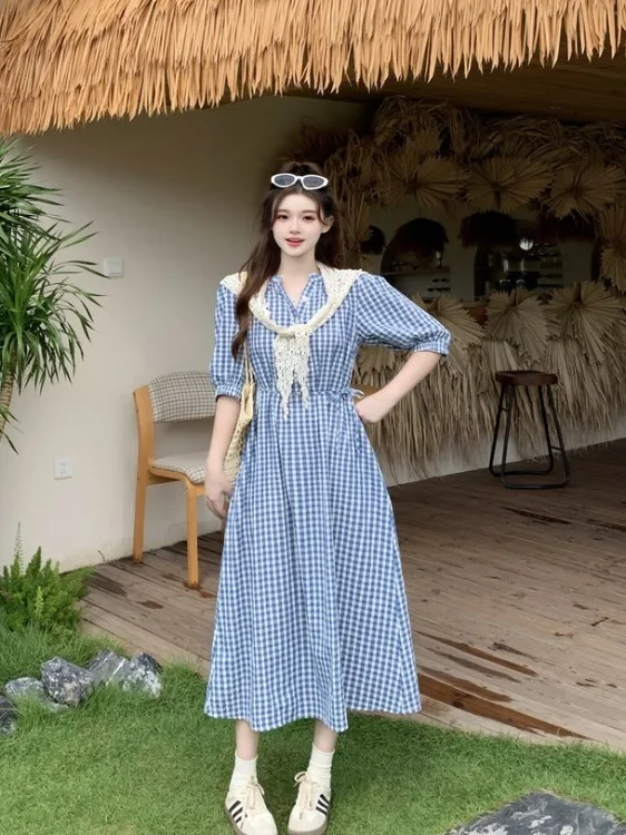 plus Size Women's Vintage Plaid Short Sleeve Dress Summer Slimming Loose Casual A-Line Skirt Korean Style Commute Wind
plus Size Women's Vintage Plaid Short Sleeve Dress Summer Slimming Loose Casual A-Line Skirt Korean Style Commute Wind