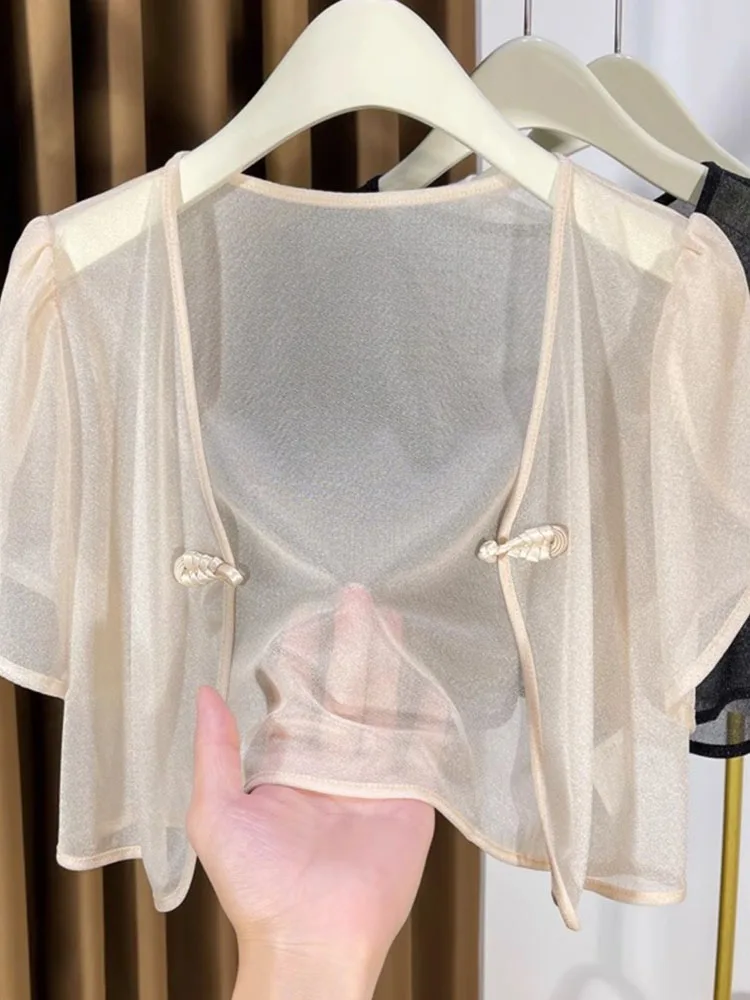 New Chinese Style Short Sleeve Open Cardigan Women's Summer Matching Halter Dress Sun Protection Shawl Mesh Cover up Thin Shirt
New Chinese Style Short Sleeve Open Cardigan Women's Summer Matching Halter Dress Sun Protection Shawl Mesh Cover up Thin Shirt