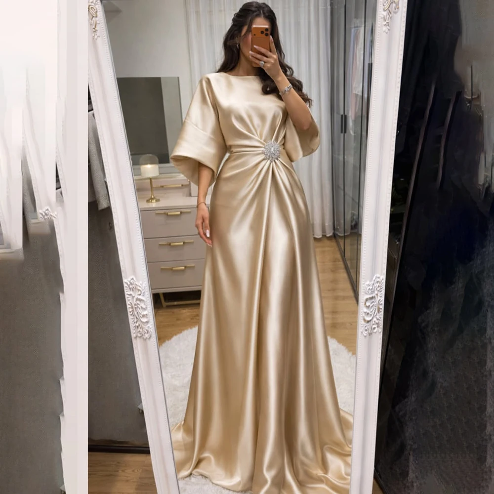 Elegant Champagne Evening Dresses Formal O-Neck Half Sleeve Floor Length Sweep Train Gowns Special Occasion Women Long Dress
Elegant Champagne Evening Dresses Formal O-Neck Half Sleeve Floor Length Sweep Train Gowns Special Occasion Women Long Dress