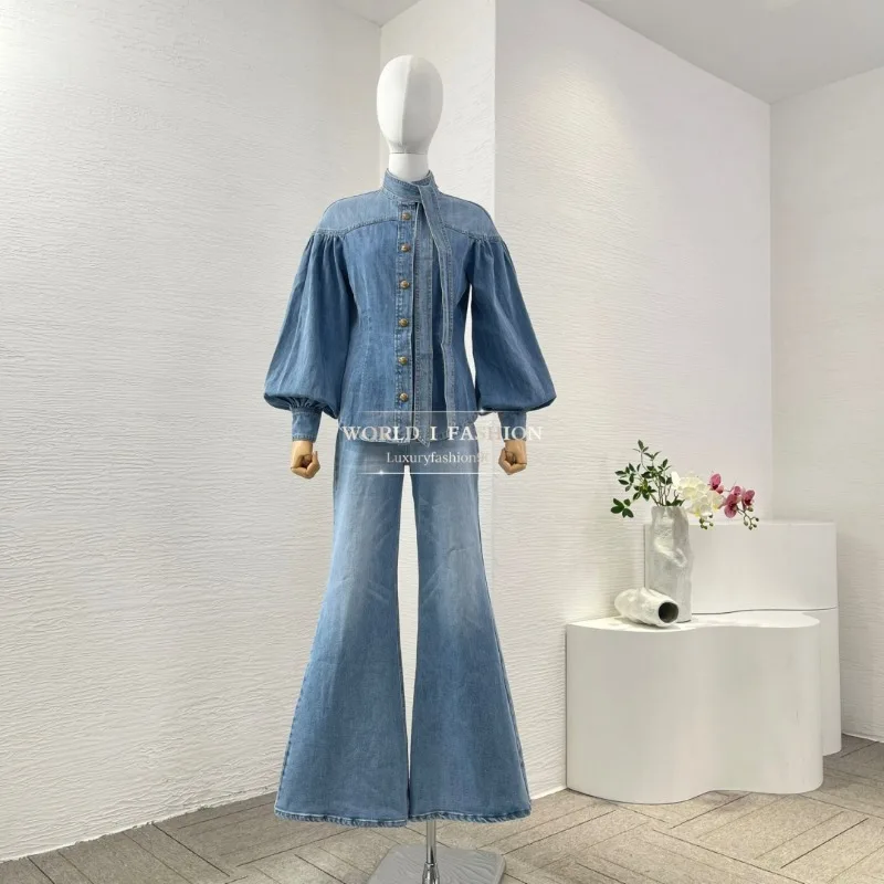 Новая коллекция 2025 года, синие джинсы, рубашка с длинными рукавами, блузка, топ и расклешенные джинсы, брюки, комплект высокого качества 
Новая коллекция 2025 года, синие джинсы, рубашка с длинными рукавами, блузка, топ и расклешенные джинсы, брюки, комплект высокого качества