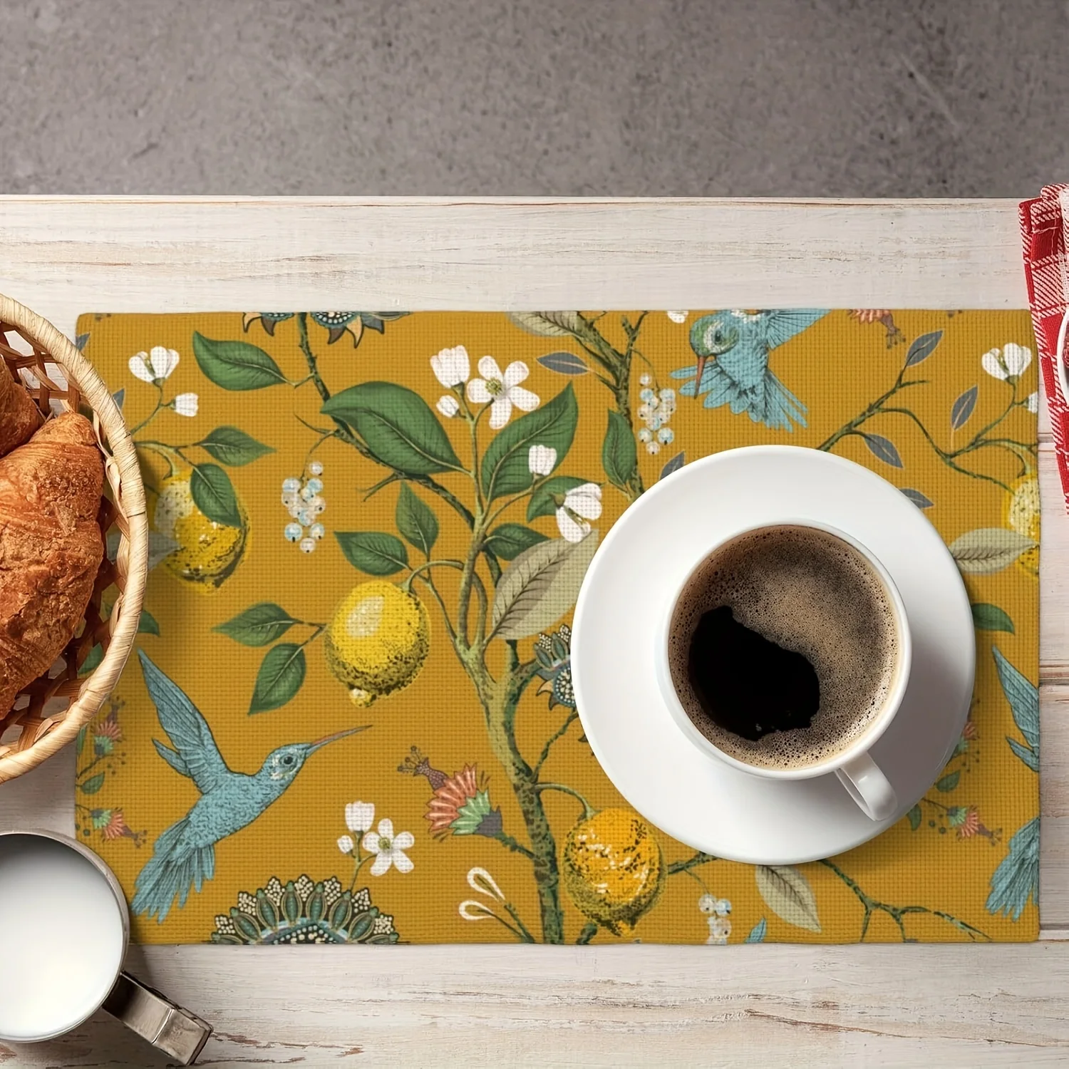 4pcs Hummingbird Floral Placemats – Yellow Lemon Tree & Birds Design, Watercolor Garden Theme, Spring/Summer Table Decor
4pcs Hummingbird Floral Placemats – Yellow Lemon Tree & Birds Design, Watercolor Garden Theme, Spring/Summer Table Decor