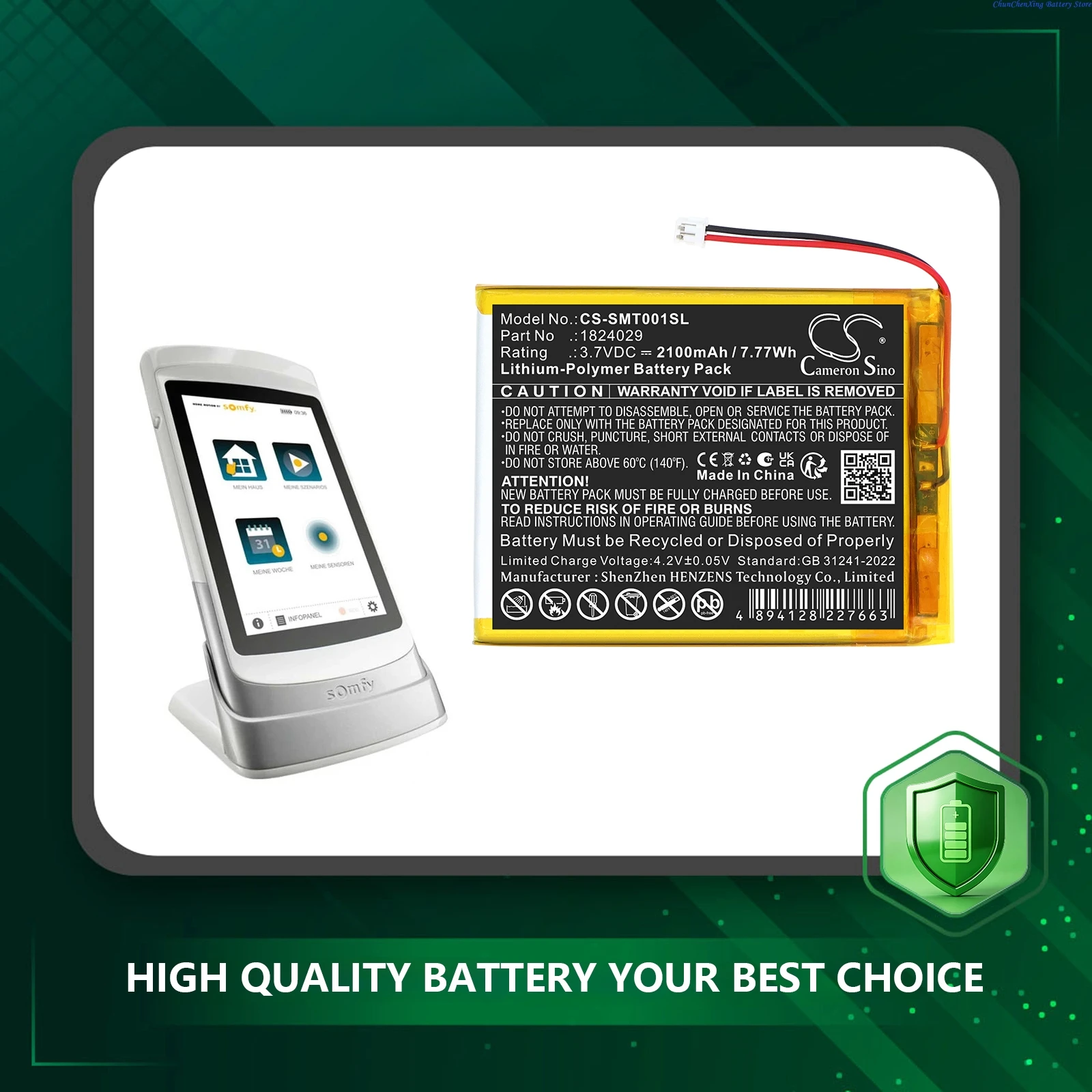 Cameron Sino 3.7V 2100mAh Replacement Smart Home Battery 18024029 for Somfy 1824029 TaHoma Pad io Tahomi
Cameron Sino 3.7V 2100mAh Replacement Smart Home Battery 18024029 for Somfy 1824029 TaHoma Pad io Tahomi