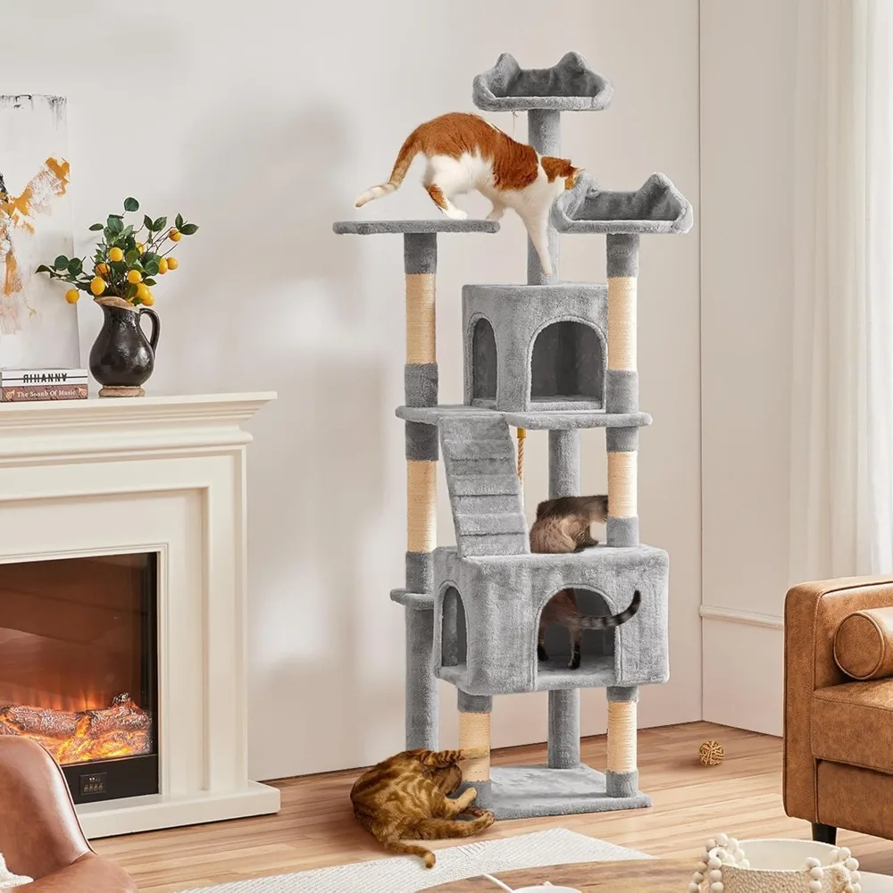 XL Cat Tree, 72in Multi-Level Cat Tower with 2 Cozy Caves, 3 Soft Perches, Scratching Posts, Board, and Dangling Ball
XL Cat Tree, 72in Multi-Level Cat Tower with 2 Cozy Caves, 3 Soft Perches, Scratching Posts, Board, and Dangling Ball