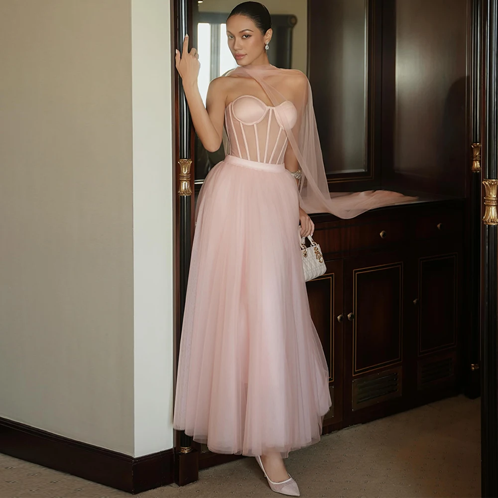 Fashion Pink Tulle Strapless Evening Dress Graceful Sleeveless Prom Dresses Luxury Zipper Back Customized Special Occasion Gowns
Fashion Pink Tulle Strapless Evening Dress Graceful Sleeveless Prom Dresses Luxury Zipper Back Customized Special Occasion Gowns