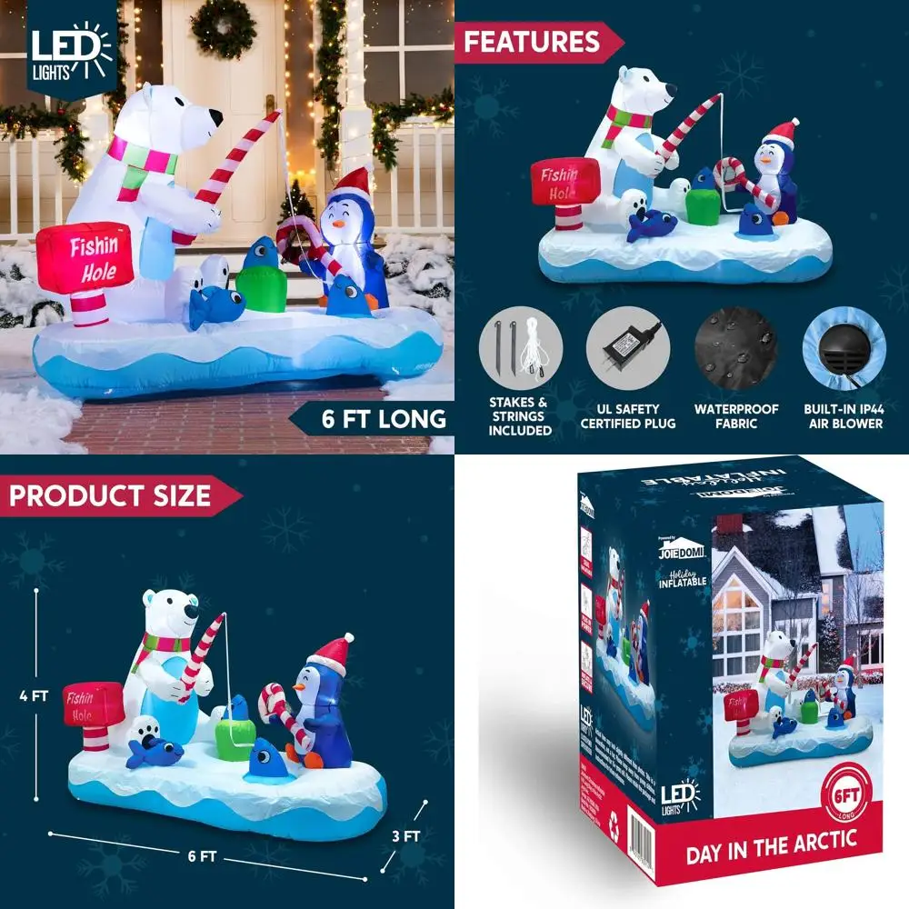 6-Foot Inflatable Christmas Penguins & Polar Bears with Lighted Fishing Hole for Outdoor Lawn & Garden Decor
6-Foot Inflatable Christmas Penguins & Polar Bears with Lighted Fishing Hole for Outdoor Lawn & Garden Decor
