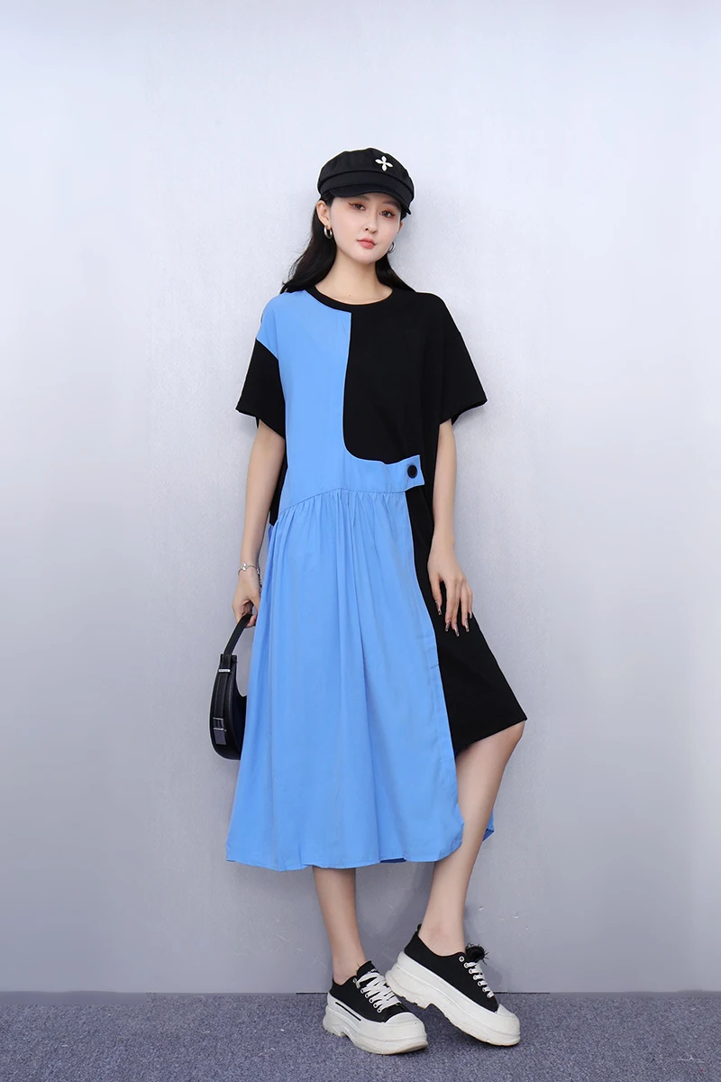 2025 Spring Summer Fashion Elegant Irregular Contrast Color Loose Long Dresses Women Short Sleeve Dress Ladies J1079
2025 Spring Summer Fashion Elegant Irregular Contrast Color Loose Long Dresses Women Short Sleeve Dress Ladies J1079