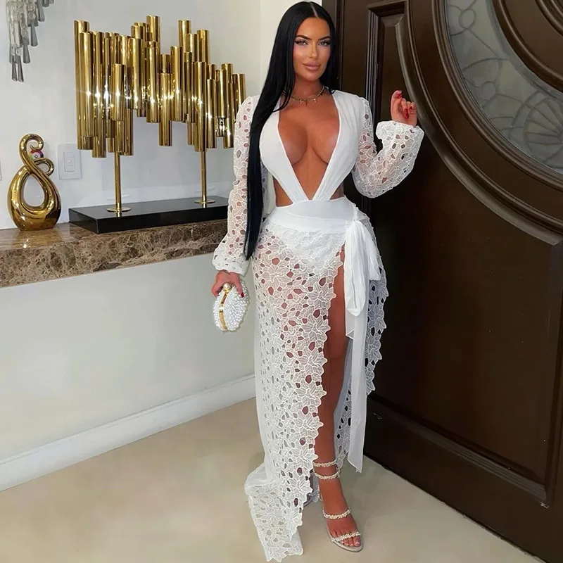Sexy Hollow Out White Party Dress Sets Woman Outfits 2 Piece Birthday Long Sleeve Bodysuit Top and Long Skirt Matching Set Y2K
Sexy Hollow Out White Party Dress Sets Woman Outfits 2 Piece Birthday Long Sleeve Bodysuit Top and Long Skirt Matching Set Y2K