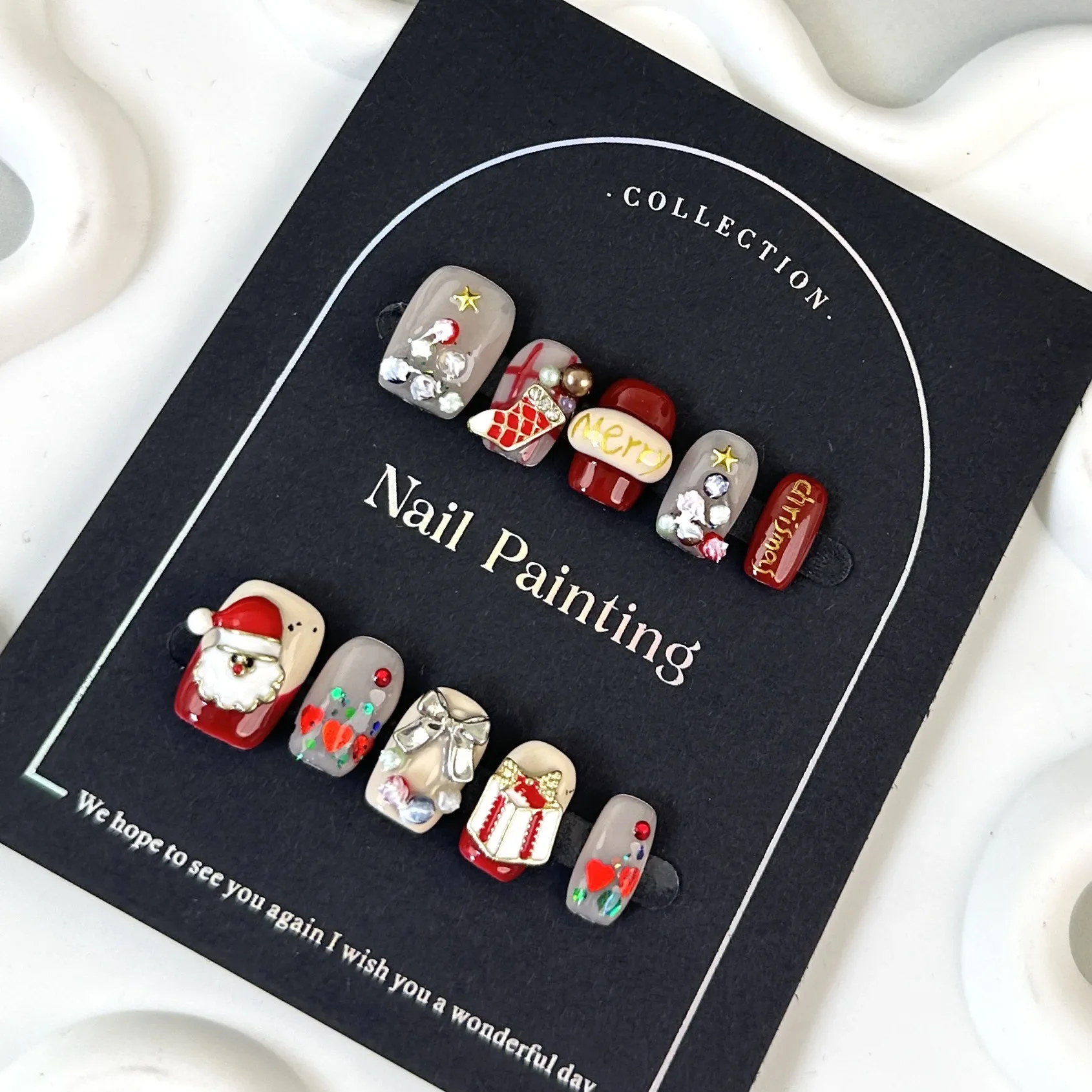 10pcs Handmade Santa Claus Press on Nails Bow Nail Art Gifts for Women and Girls Detachable Wearable Nails with Exquisite Box
10pcs Handmade Santa Claus Press on Nails Bow Nail Art Gifts for Women and Girls Detachable Wearable Nails with Exquisite Box