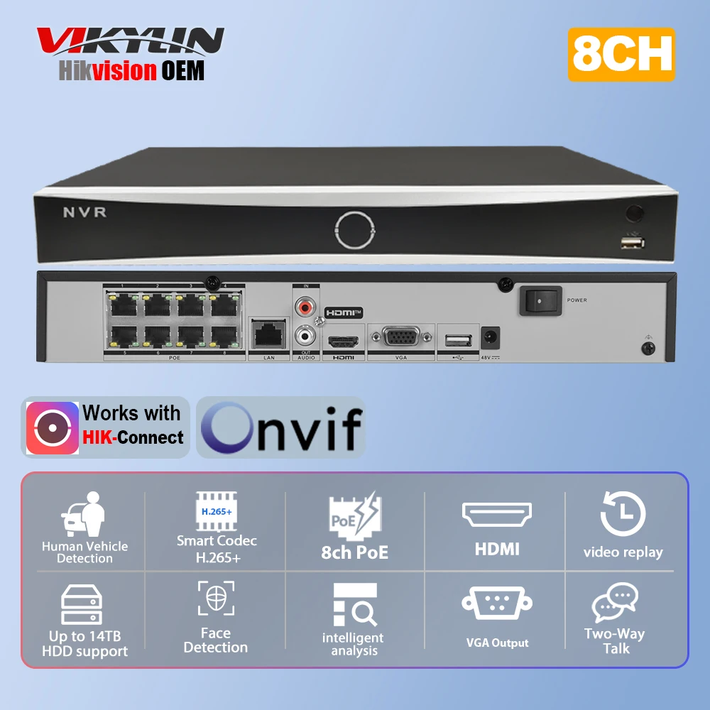 VIKYLIN 4K Network HDD Video Recorder DS-7608NXI-K1/8P OEM Face Detection Intelligent Analysis Home Video Surveillance System
VIKYLIN 4K Network HDD Video Recorder DS-7608NXI-K1/8P OEM Face Detection Intelligent Analysis Home Video Surveillance System