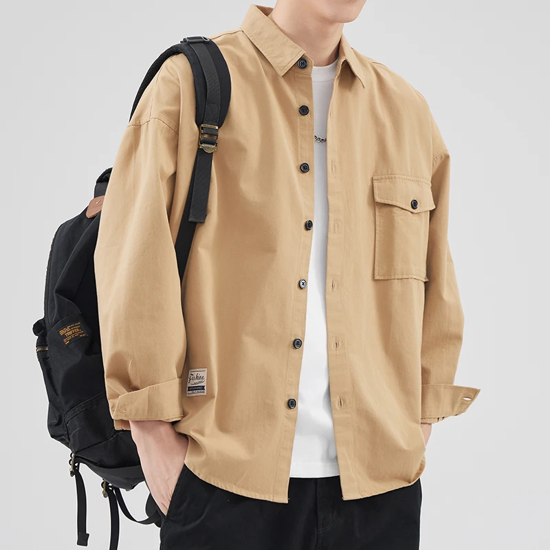 Japanese Sle Button up Cotton irt Men's Spring Autumn Loose Long Sve Casual Faion Outerwear Pure Color Classic Collar
Japanese Sle Button up Cotton irt Men's Spring Autumn Loose Long Sve Casual Faion Outerwear Pure Color Classic Collar