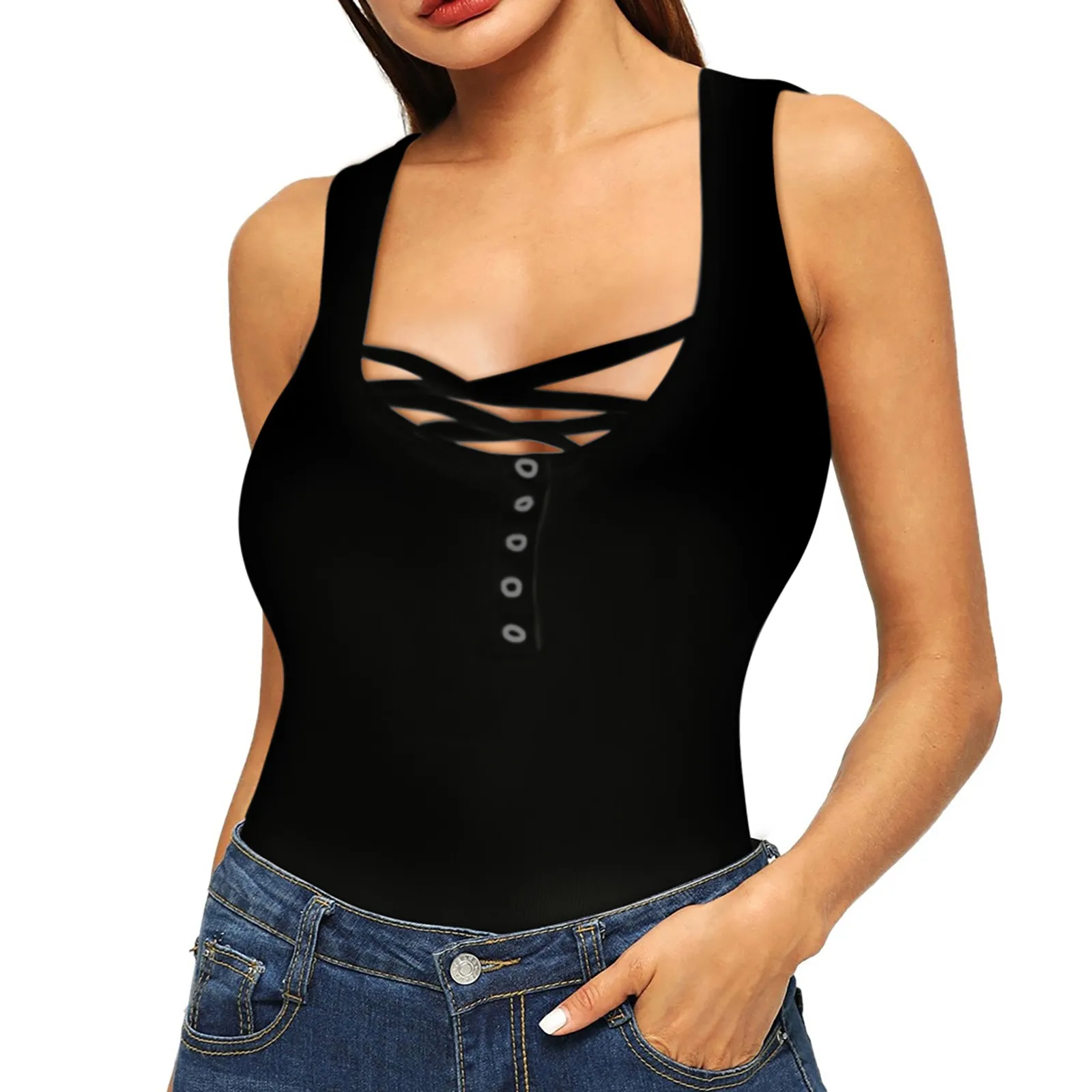 Camis Summer Tops Down Button Womens Shirts Sleeveless Tank Sexy Women's Tanks Camis Neckline Design Sexy Slim Fashion Vest Top
Camis Summer Tops Down Button Womens Shirts Sleeveless Tank Sexy Women's Tanks Camis Neckline Design Sexy Slim Fashion Vest Top