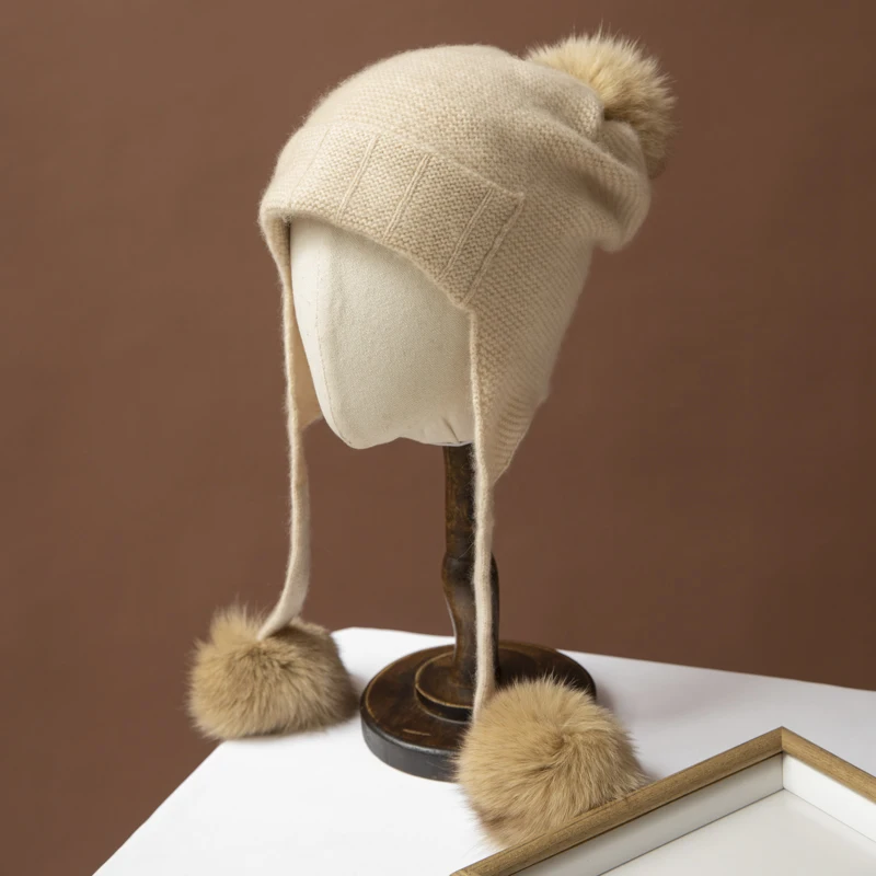 Женская шапка из 100% кашемира, осенне-зимняя вязаная шапка с помпоном, теплая женская шапка в корейском стиле, утолщенная вязаная шапка с защитой ушей
Женская шапка из 100% кашемира, осенне-зимняя вязаная шапка с помпоном, теплая женская шапка в корейском стиле, утолщенная вязаная шапка с защитой ушей