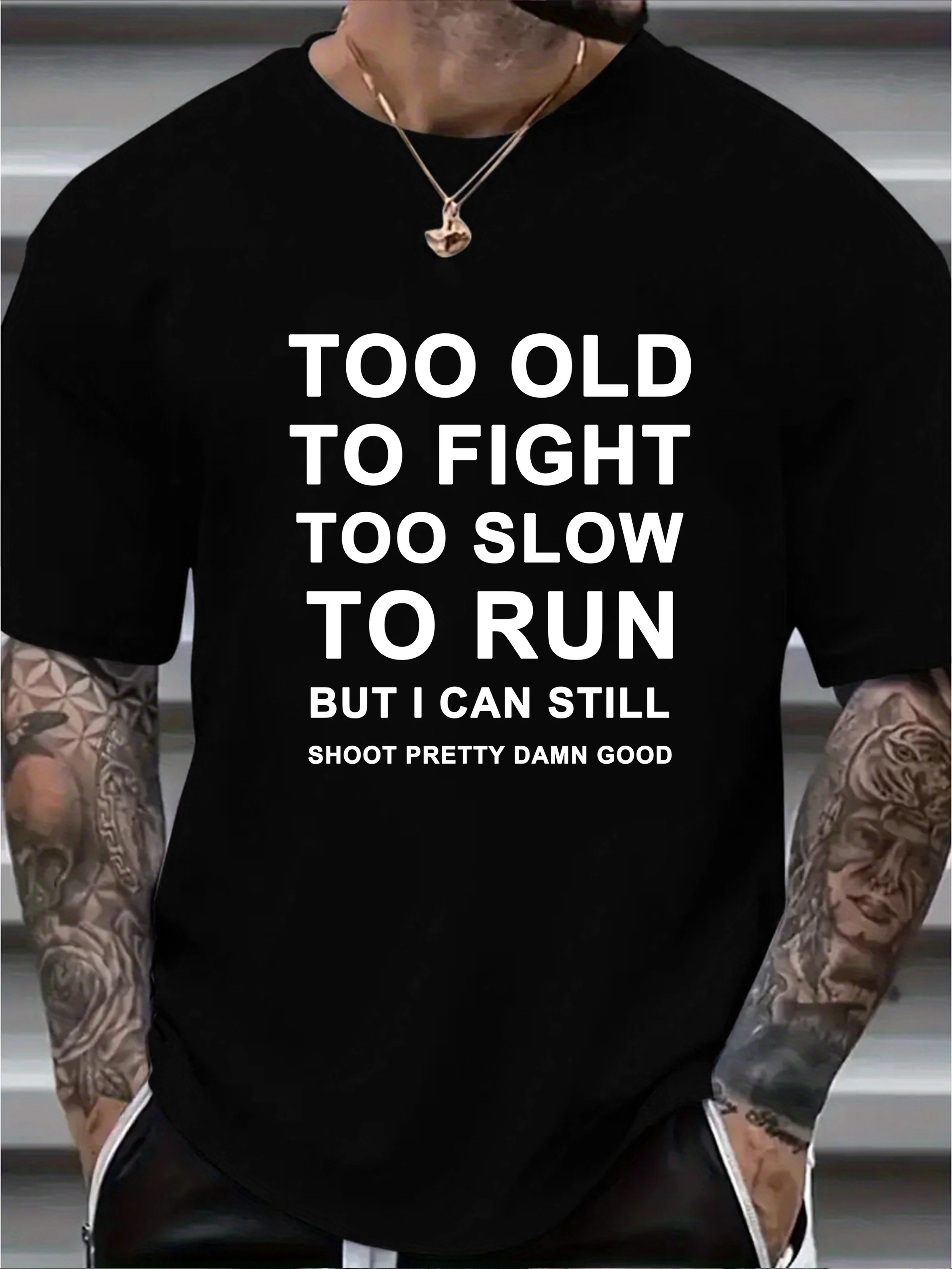 Men'S Plus Size Casual Crew Neck T-Shirt - "Too Old to Fight, Too Slow to Run" Graphic Print, Short Sleeve, Lightweight
Men'S Plus Size Casual Crew Neck T-Shirt - "Too Old to Fight, Too Slow to Run" Graphic Print, Short Sleeve, Lightweight