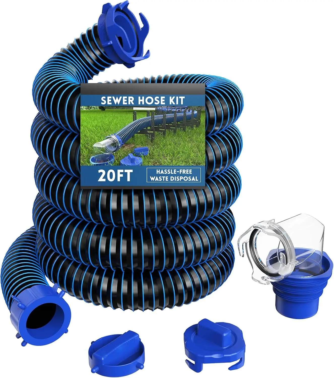 RV Sewer Hose 20 Ft, RV Sewer Hose Kit with Swivel Fitting - Includes 90 Degree Clear View Sewer Adapter
RV Sewer Hose 20 Ft, RV Sewer Hose Kit with Swivel Fitting - Includes 90 Degree Clear View Sewer Adapter