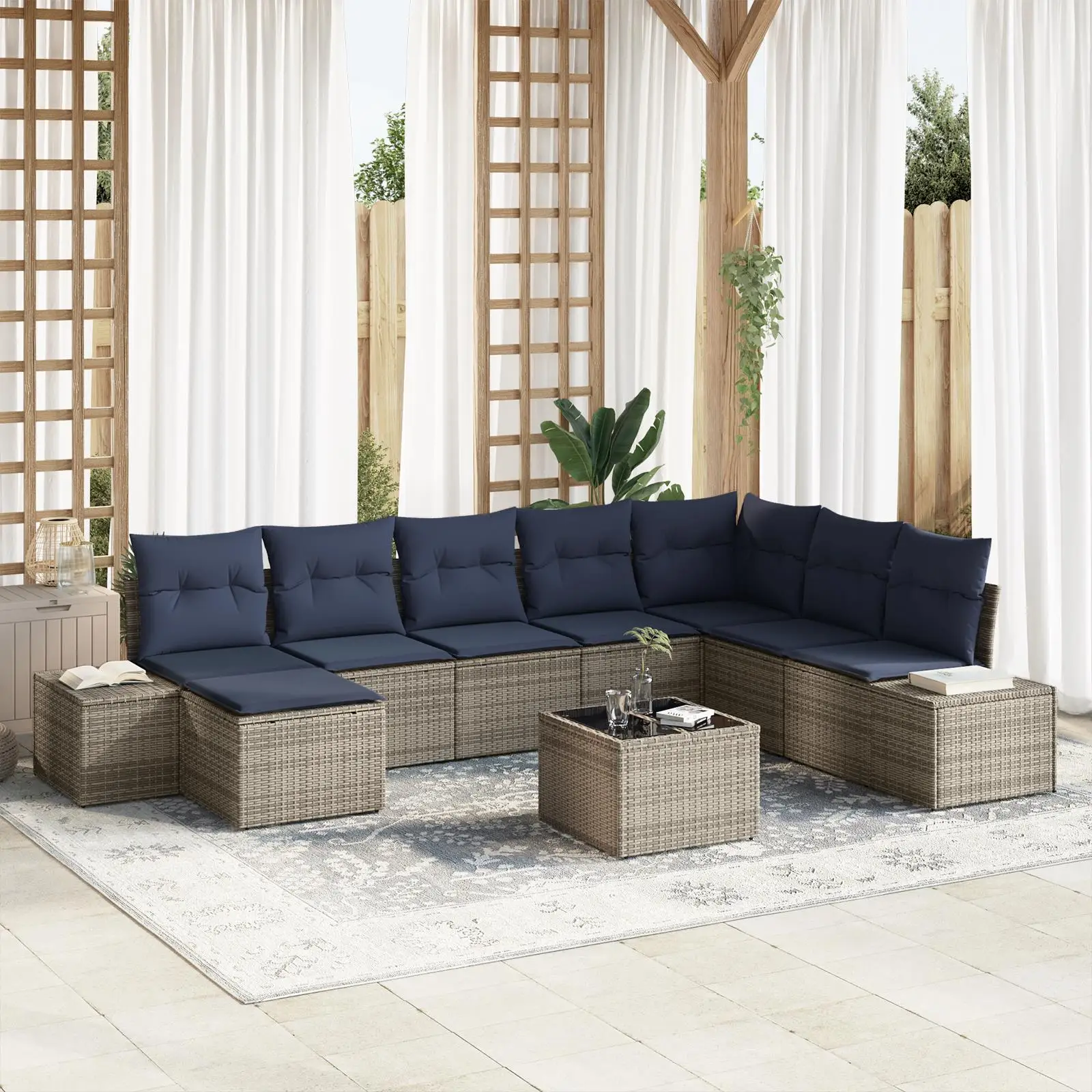9 Piece Grey Poly Rattan Garden Sofa Set with Cushions Outdoor Furniture Patio Lounge Seating
9 Piece Grey Poly Rattan Garden Sofa Set with Cushions Outdoor Furniture Patio Lounge Seating