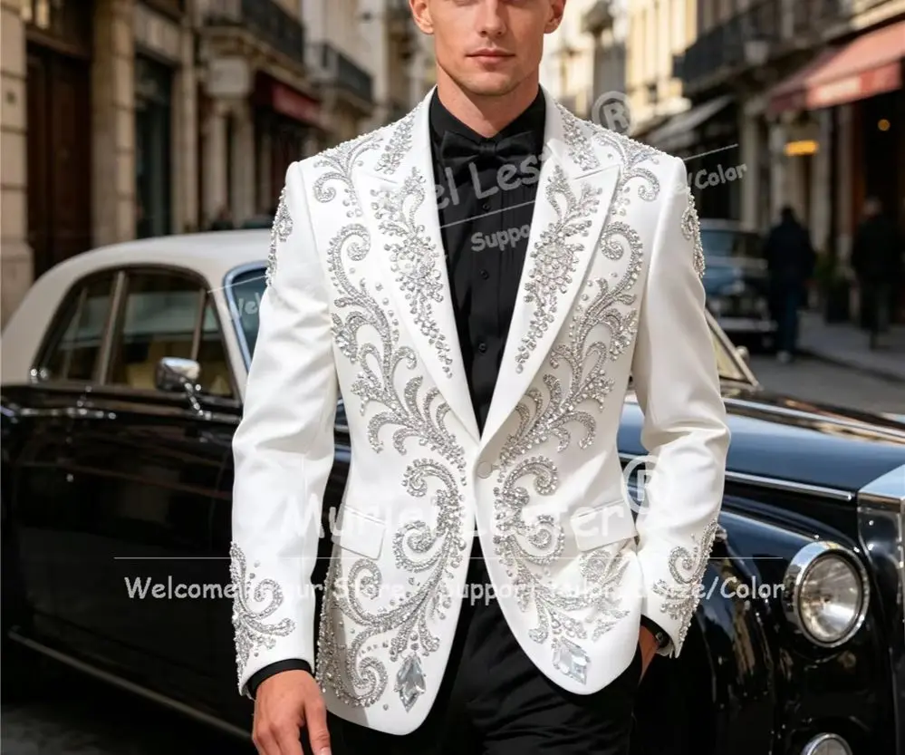 Exclusive Beaded Stones Suits Men 2 Pieces Sets Single Breasted Prom Blazers Customized Man Banquet Attire Groom Wedding Tuxedos
Exclusive Beaded Stones Suits Men 2 Pieces Sets Single Breasted Prom Blazers Customized Man Banquet Attire Groom Wedding Tuxedos