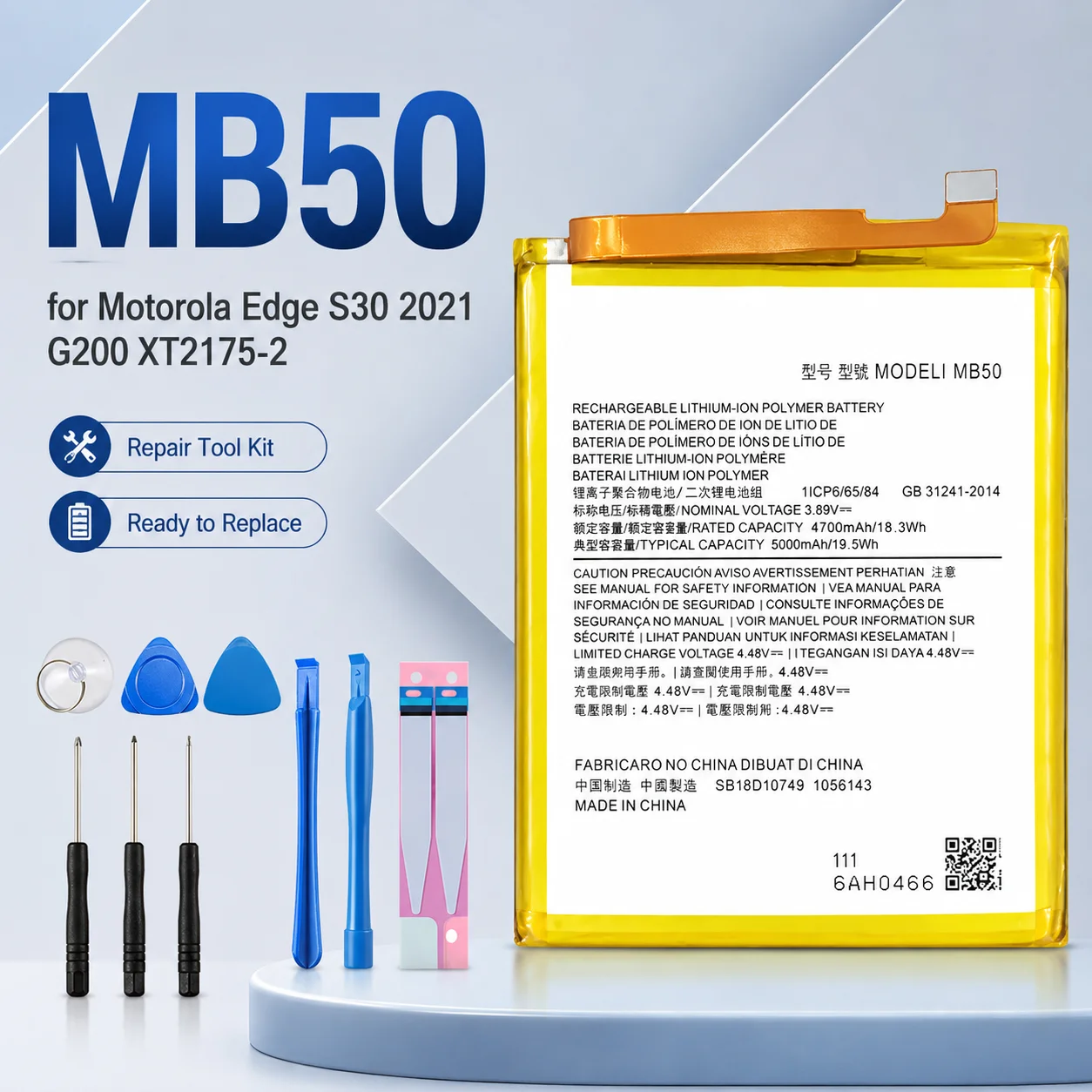 MB50 Li-ion Phone Battery High Durability Replacement For Moto Edge S30 G200 XT2175-2 Spare Repair Battery + Free Tool Kit
MB50 Li-ion Phone Battery High Durability Replacement For Moto Edge S30 G200 XT2175-2 Spare Repair Battery + Free Tool Kit