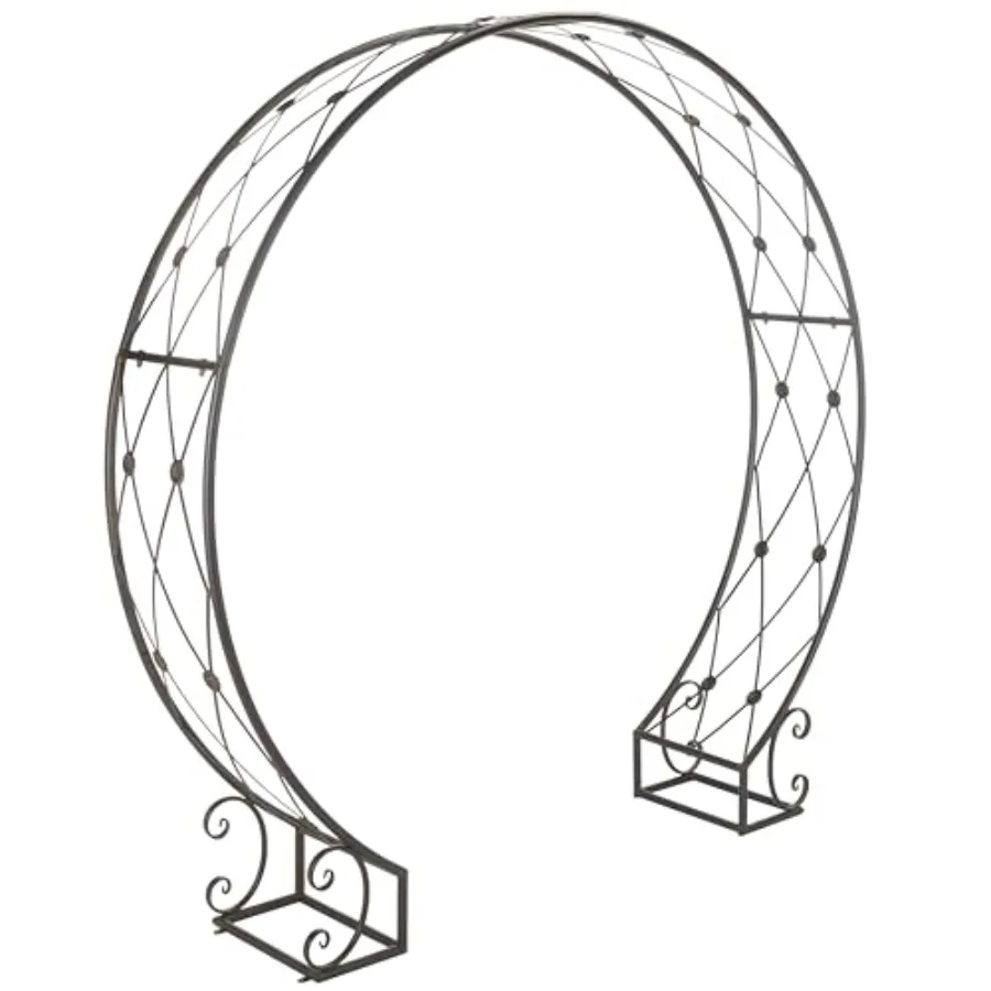 Outdoor garden arbor in black rust iron metal with architectural circular gateway design, ideal for garden, yard, patio, and en
Outdoor garden arbor in black rust iron metal with architectural circular gateway design, ideal for garden, yard, patio, and en