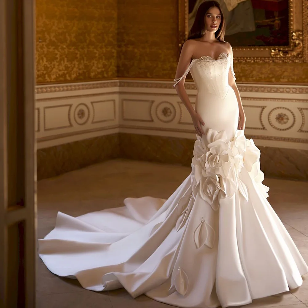 Temperament Mermaid Strapless Wedding Dress Dreamy Customized 3D Flowers Beading Robe de mariée High Quality Satin Bridal Gowns
Temperament Mermaid Strapless Wedding Dress Dreamy Customized 3D Flowers Beading Robe de mariée High Quality Satin Bridal Gowns
