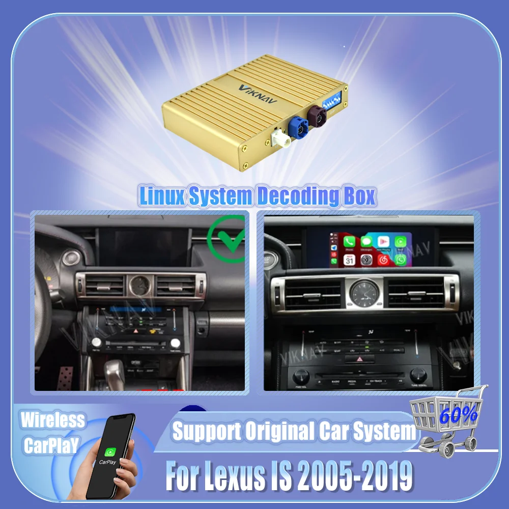 Интерфейсная коробка Viknav Linux подходит для Lexus IS 2005-2019, беспроводной Apple CarPlay, Android, обновленный декодер
Интерфейсная коробка Viknav Linux подходит для Lexus IS 2005-2019, беспроводной Apple CarPlay, Android, обновленный декодер