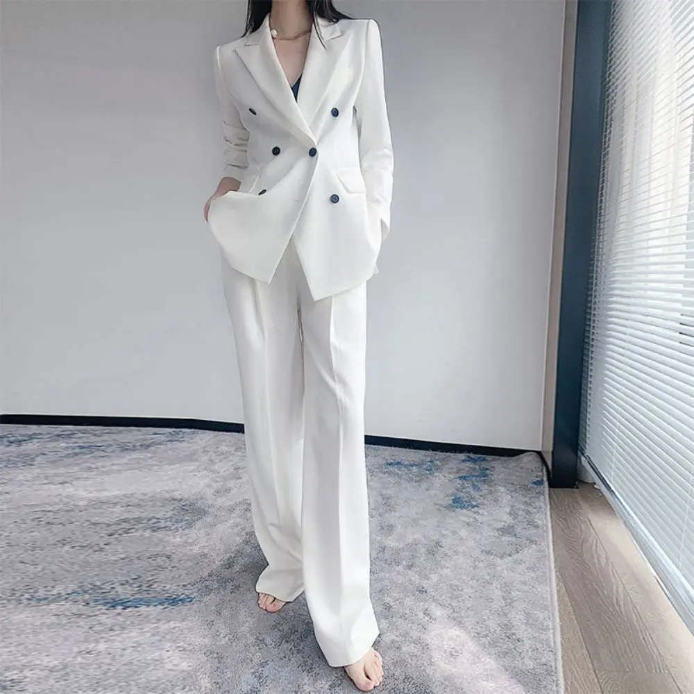 Women Spring White Fashion Business Blazer Suits 2 Piece Duble Breasted Office Ladies Lapel Formal Jacket And Wide-Leg Pants
Women Spring White Fashion Business Blazer Suits 2 Piece Duble Breasted Office Ladies Lapel Formal Jacket And Wide-Leg Pants
