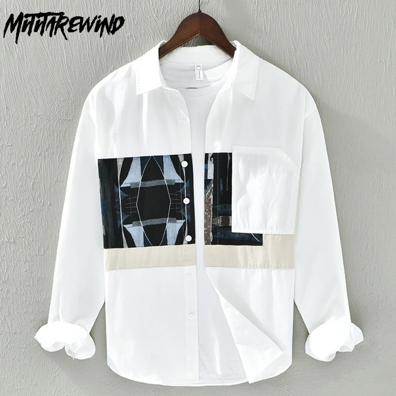 Spring New Long Sleeve White Shirt Men Pure Cotton Daily Casual Loose Tops Design Print Patchwork Male Shirts Versatile Shirt
Spring New Long Sleeve White Shirt Men Pure Cotton Daily Casual Loose Tops Design Print Patchwork Male Shirts Versatile Shirt