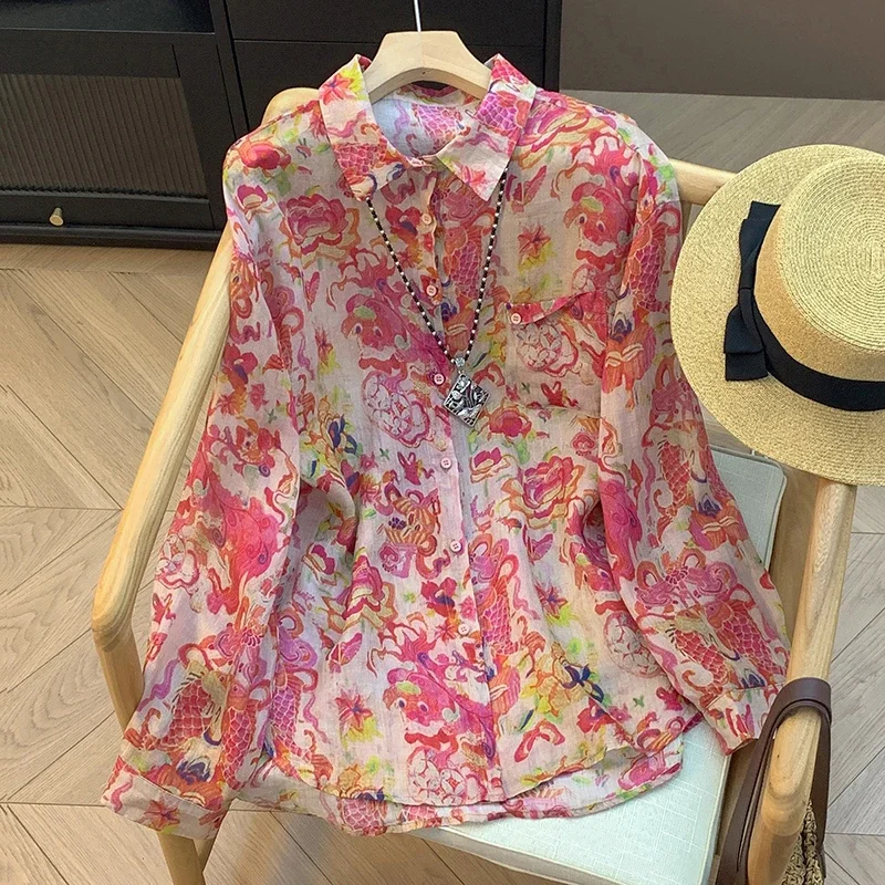 Women's Linen Blend Floral Print Shirt Loose Long Sleeve Button Down Casual Summer Blouse
Women's Linen Blend Floral Print Shirt Loose Long Sleeve Button Down Casual Summer Blouse