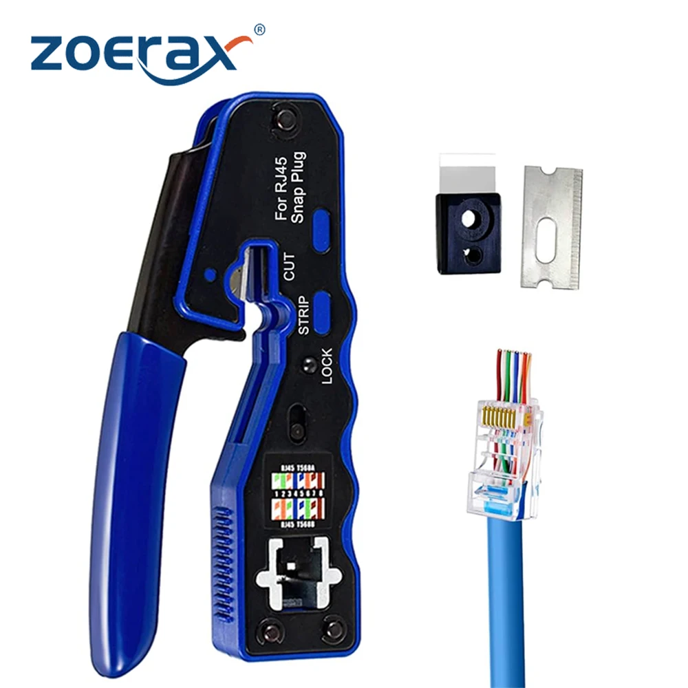 ZOERAX RJ45 Crimp Tool Ethernet Crimping Tool All-in-one Crimper For Pass Through Cat6 Cat5e Connectors With Replacement Blades
ZOERAX RJ45 Crimp Tool Ethernet Crimping Tool All-in-one Crimper For Pass Through Cat6 Cat5e Connectors With Replacement Blades