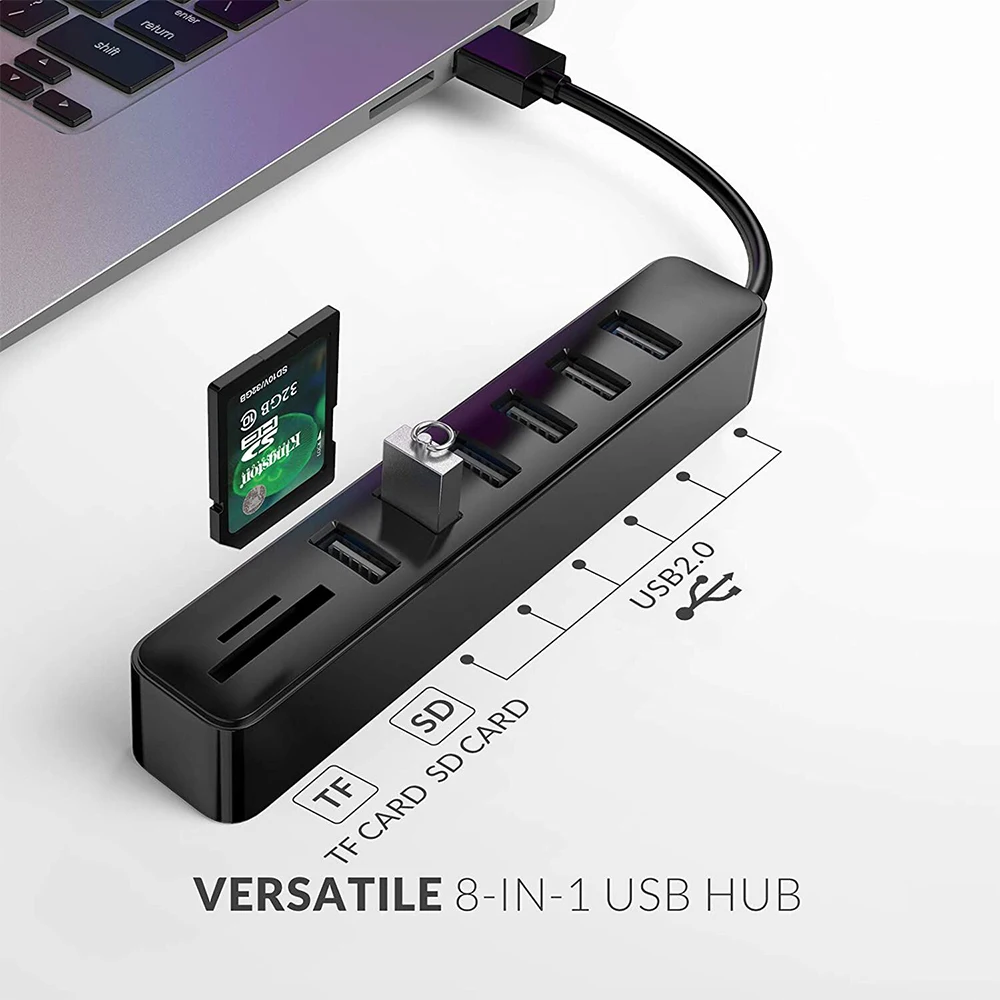 7IN1 USB 2.0 Hub 3 USB Ports SD/TF Card Reader Adapter 1M Data Cable Laptop Computer Office Accessories USB Docking Station
7IN1 USB 2.0 Hub 3 USB Ports SD/TF Card Reader Adapter 1M Data Cable Laptop Computer Office Accessories USB Docking Station