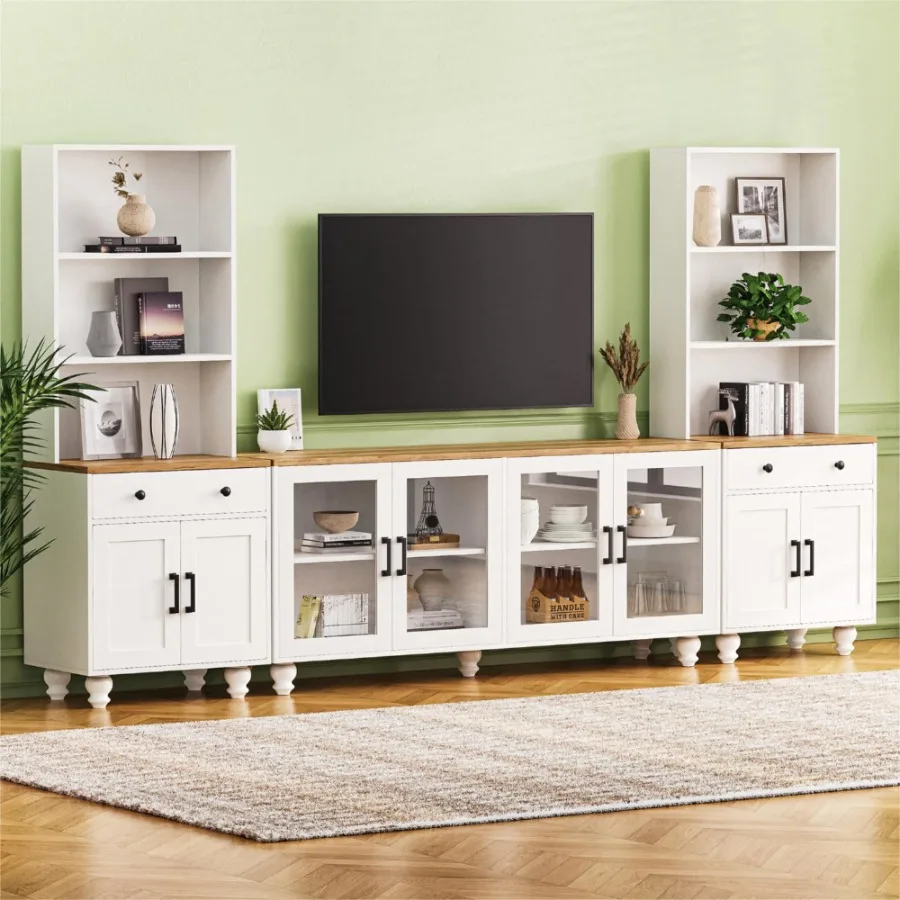ONTREND Farmhouse TV Stand with Solid Wood GourdShaped Legs for TVs Up to 70 Entertainment Center with Bookshelves Tempered Gla
ONTREND Farmhouse TV Stand with Solid Wood GourdShaped Legs for TVs Up to 70 Entertainment Center with Bookshelves Tempered Gla