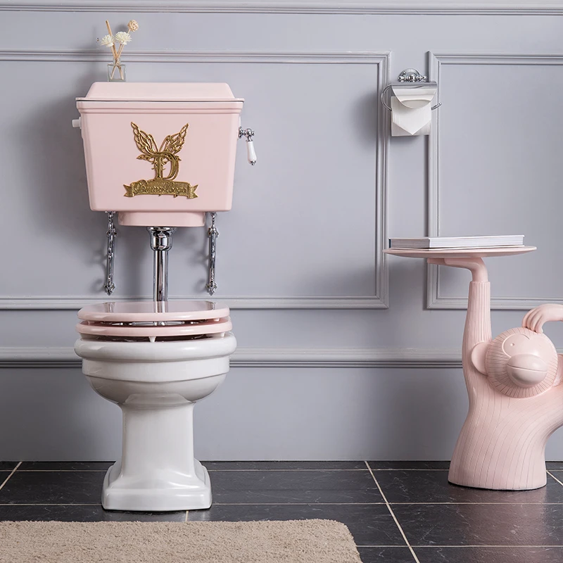 British Style Retro Toilet Pink Aluminum Alloy Water Tank Split Toilet Mute Solid Wood Cover Light Luxury
British Style Retro Toilet Pink Aluminum Alloy Water Tank Split Toilet Mute Solid Wood Cover Light Luxury
