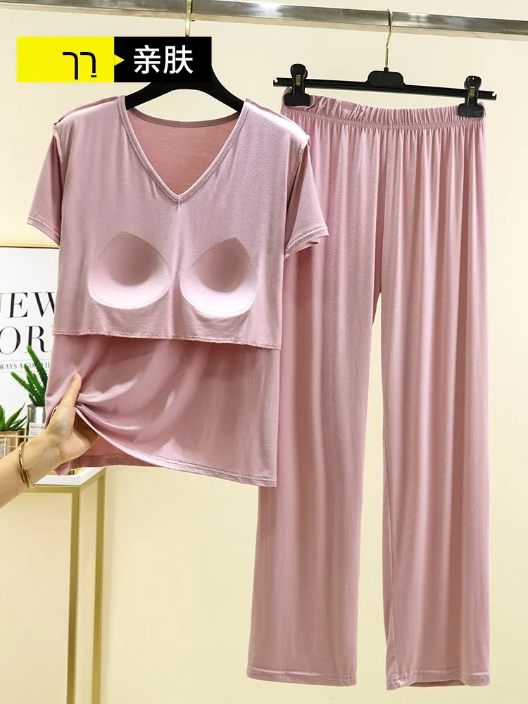 Modal Summer Thin Short Sleeve Loose Pants Set Women's Home Clothes Sleepwear Two-Piece Set Comfortable Breathable Nightgown
Modal Summer Thin Short Sleeve Loose Pants Set Women's Home Clothes Sleepwear Two-Piece Set Comfortable Breathable Nightgown