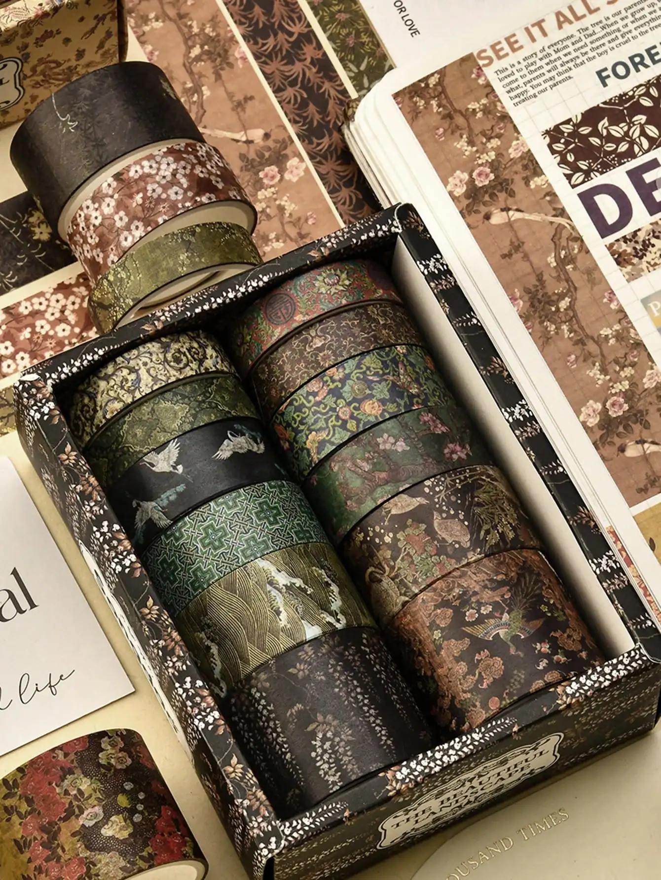 12 Rolls/Box, Retro Landscape Washi Tape, Creative Floral Mountain Crane Print Design Sticker Rolls, Scrapbook And Gift Wrapping Decoration DIY Masking Tape
12 Rolls/Box, Retro Landscape Washi Tape, Creative Floral Mountain Crane Print Design Sticker Rolls, Scrapbook And Gift Wrapping Decoration DIY Masking Tape