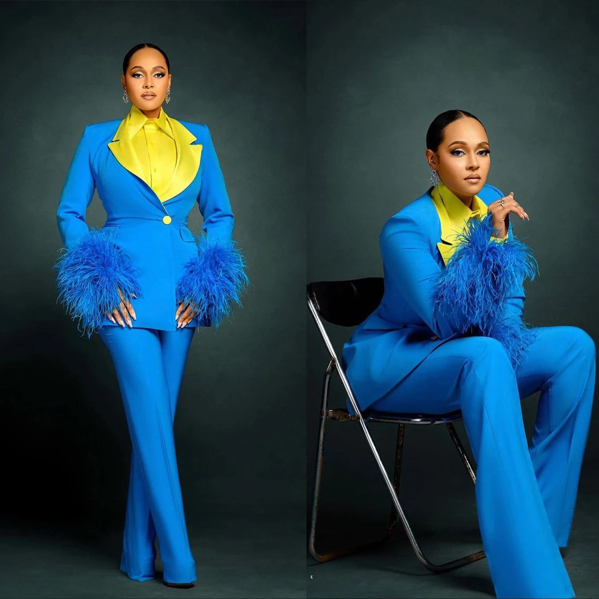 Fashion Women's Suit Long Feather Sleeves Lady Set Solid Color Slim Fit One Button Business Party 2 Pcs Jacket Pants
Fashion Women's Suit Long Feather Sleeves Lady Set Solid Color Slim Fit One Button Business Party 2 Pcs Jacket Pants