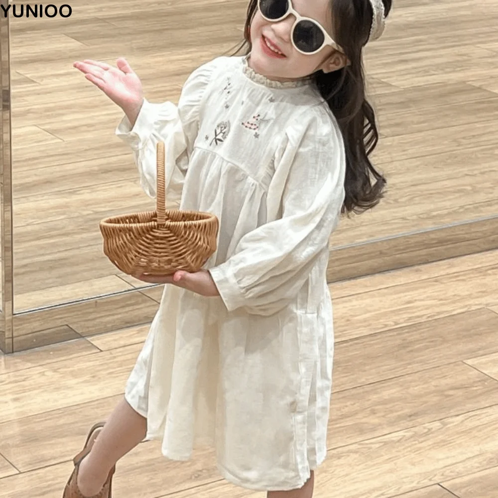Fashion Embroidered Flowers Lace Princes Dress Loose Pleated Girls Long Dress A-line Sweet Children Long Sleeved Dress Holiday
Fashion Embroidered Flowers Lace Princes Dress Loose Pleated Girls Long Dress A-line Sweet Children Long Sleeved Dress Holiday