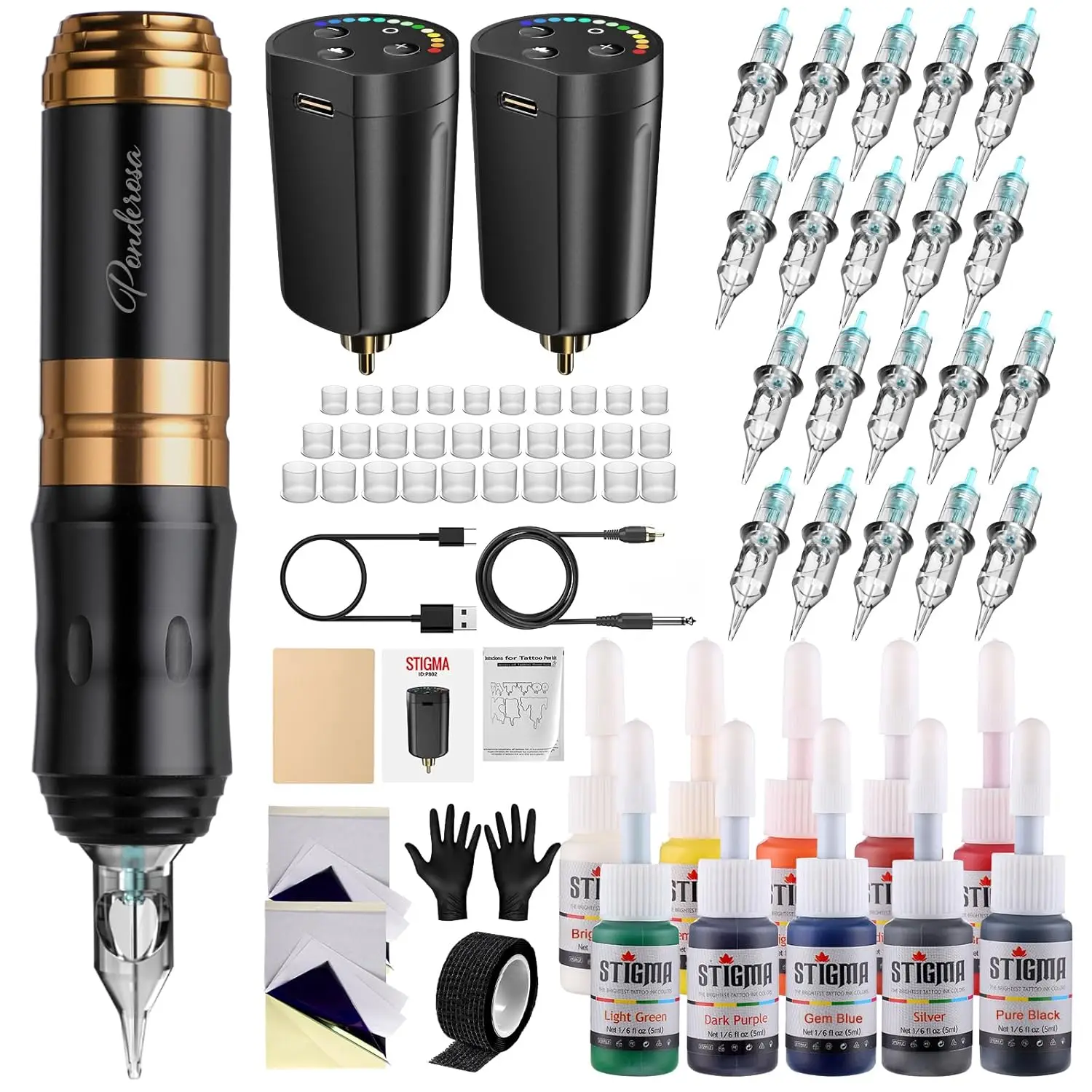 Wireless Tattoo Gun Kit with Pen, 2 Batteries, 20 Needles, Ink Set, Accessories
Wireless Tattoo Gun Kit with Pen, 2 Batteries, 20 Needles, Ink Set, Accessories