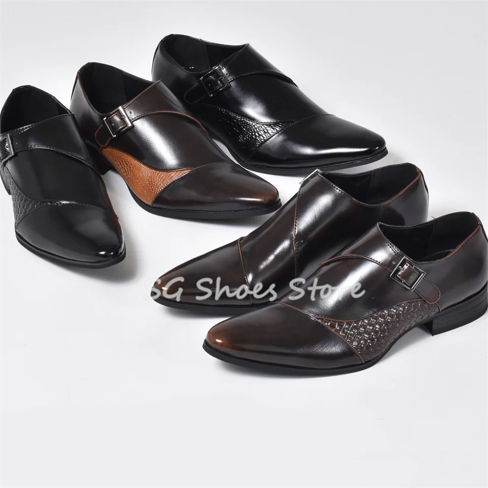 Male Business Dress Derby Shoes Belt Buckle Pointed Toe Slip-On Leather Shoes Fashion Mixed Color Splicing Loafers for Men 
Male Business Dress Derby Shoes Belt Buckle Pointed Toe Slip-On Leather Shoes Fashion Mixed Color Splicing Loafers for Men