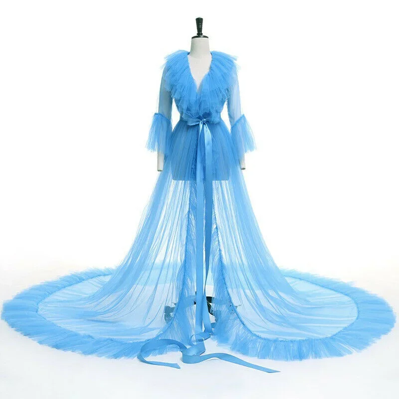 2025 Women's Elegant Mesh Lingerie Nightgown Floor Length Sheer Tulle Kimono Dress with V-Neck and Long Flare Sleeves Sleepwear
2025 Women's Elegant Mesh Lingerie Nightgown Floor Length Sheer Tulle Kimono Dress with V-Neck and Long Flare Sleeves Sleepwear