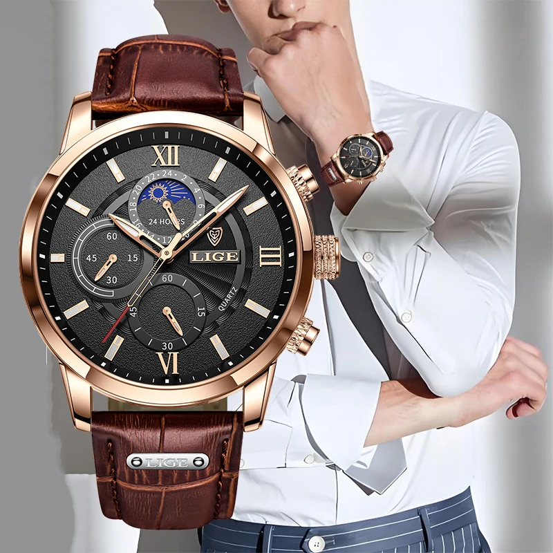 LIGE Luxury Mens Watches Leather Strap Waterproof Luminous Quartz Watch For Men Fashion Casual Sport Chronograph Clock Man Watch
LIGE Luxury Mens Watches Leather Strap Waterproof Luminous Quartz Watch For Men Fashion Casual Sport Chronograph Clock Man Watch
